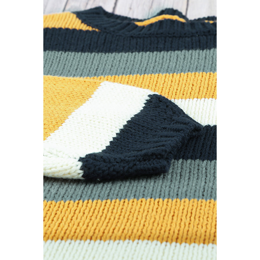 Color Block Round Neck Dropped Shoulder Sweater Apparel and Accessories