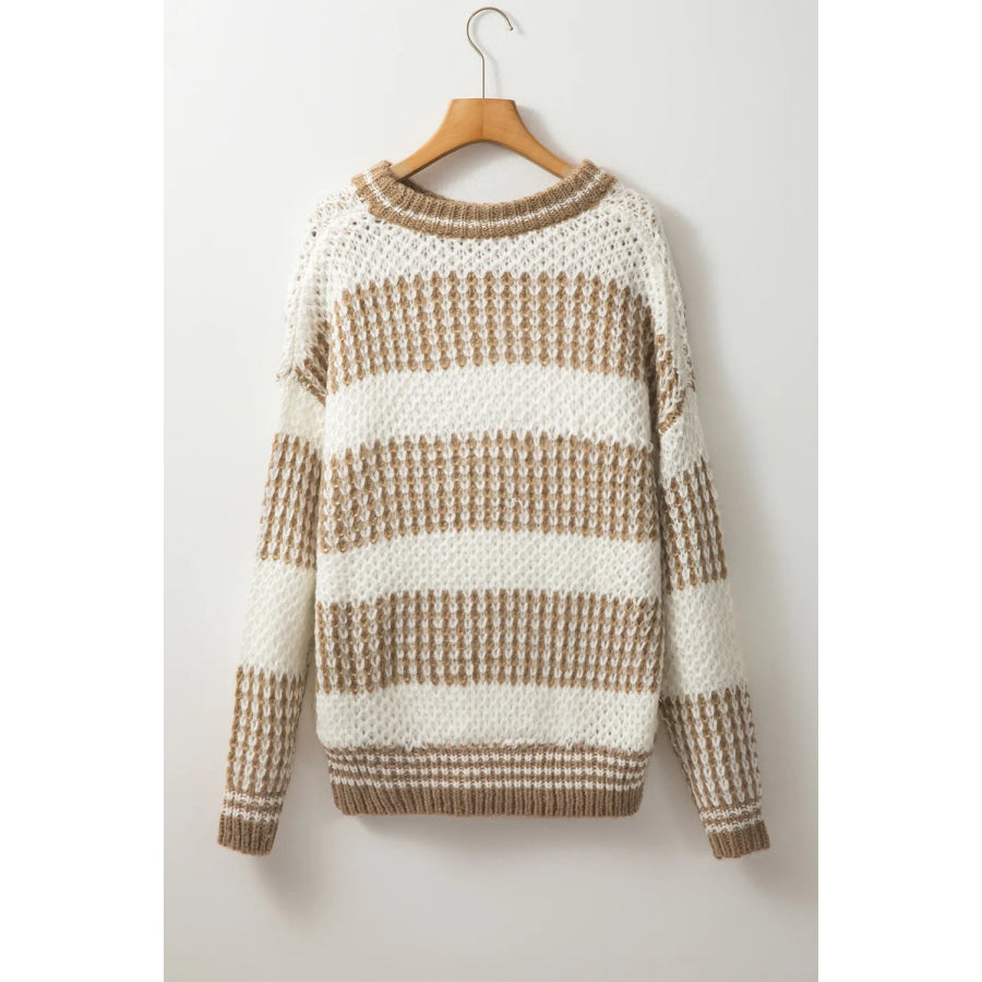 Color Block Round Neck Dropped Shoulder Sweater Apparel and Accessories