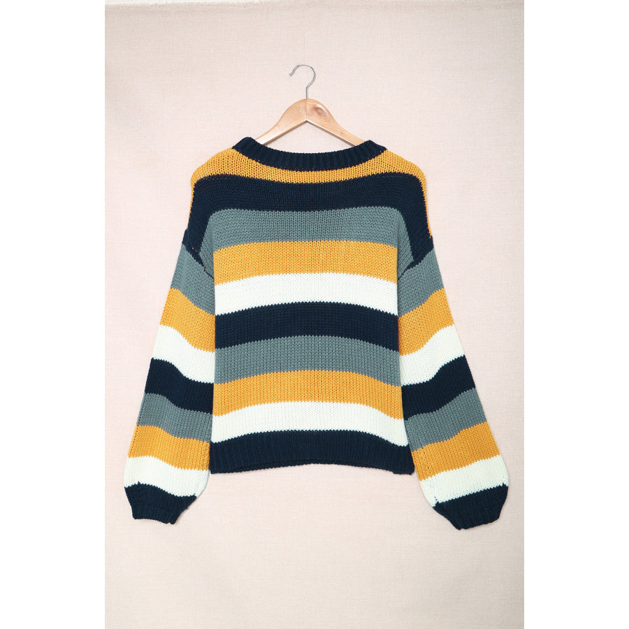 Color Block Round Neck Dropped Shoulder Sweater Apparel and Accessories