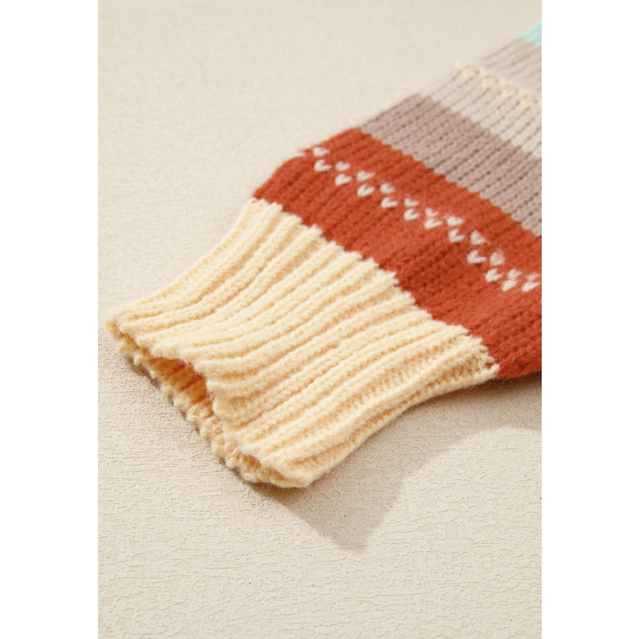 Color Block Round Neck Dropped Shoulder Sweater Apparel and Accessories