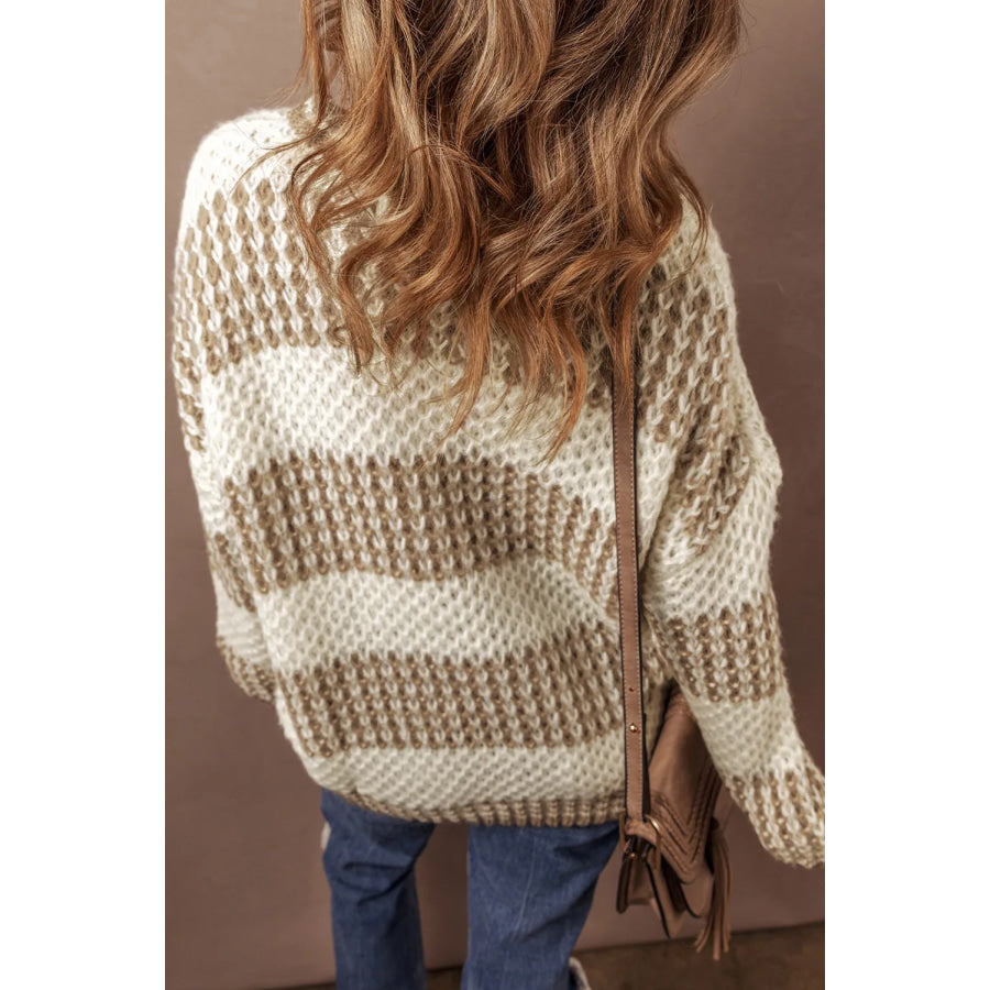 Color Block Round Neck Dropped Shoulder Sweater Apparel and Accessories