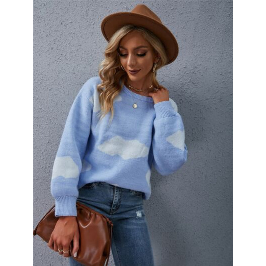 Color Block Round Neck Dropped Shoulder Sweater Apparel and Accessories