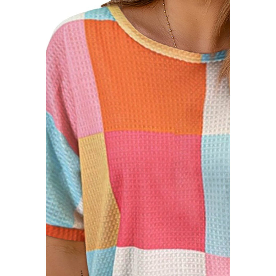 Color Block Round Neck Half Sleeve Top Pink / S Apparel and Accessories