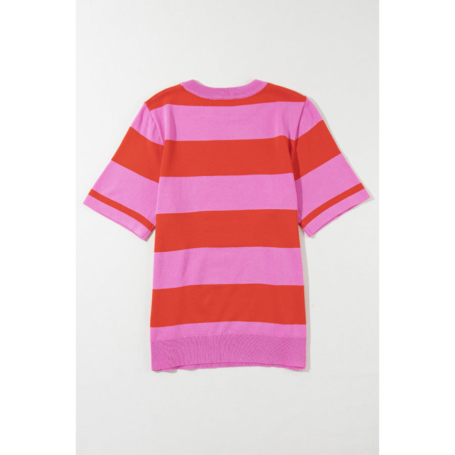 Color Block Round Neck Half Sleeve Top Apparel and Accessories