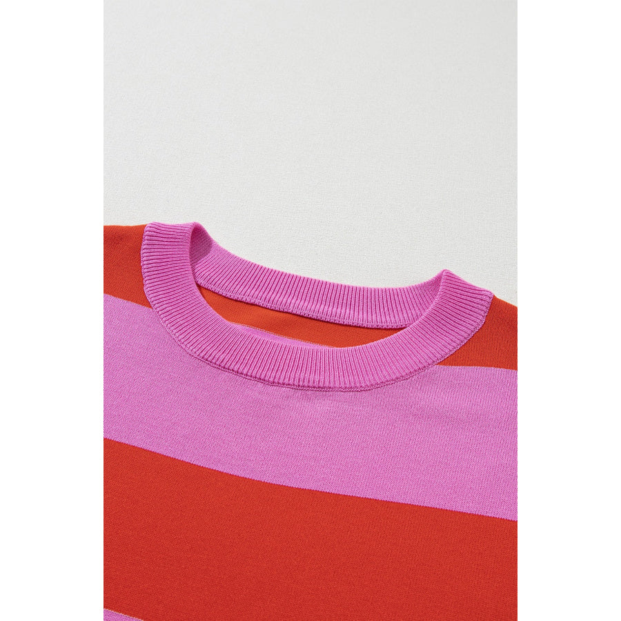 Color Block Round Neck Half Sleeve Top Apparel and Accessories