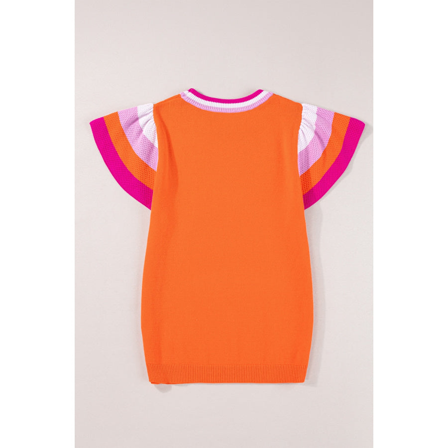 Color Block Round Neck Knit Top Apparel and Accessories