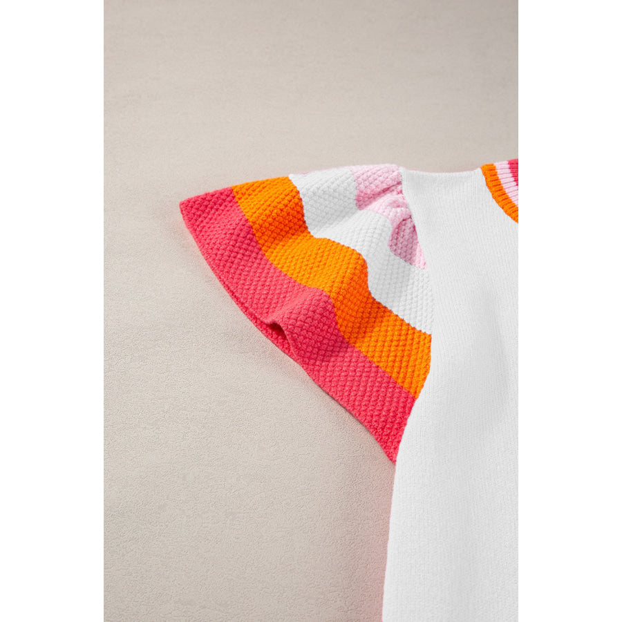 Color Block Round Neck Knit Top Apparel and Accessories
