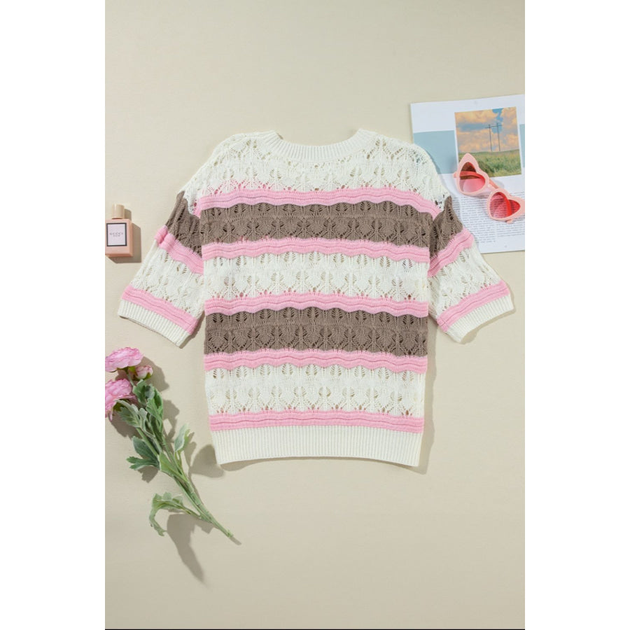 Color Block Round Neck Knit Top Apparel and Accessories