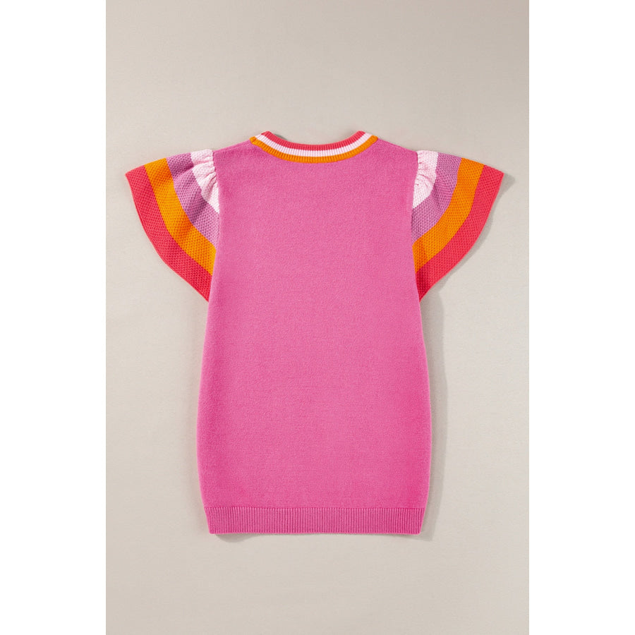 Color Block Round Neck Knit Top Apparel and Accessories