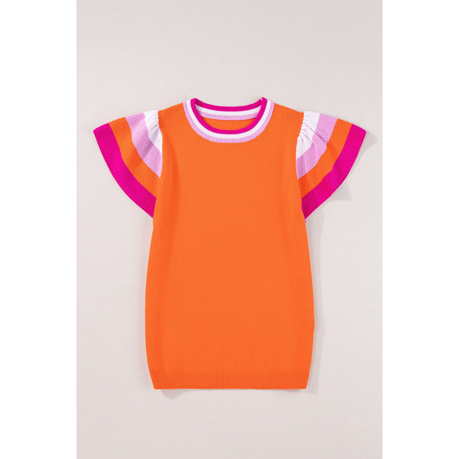 Color Block Round Neck Knit Top Apparel and Accessories