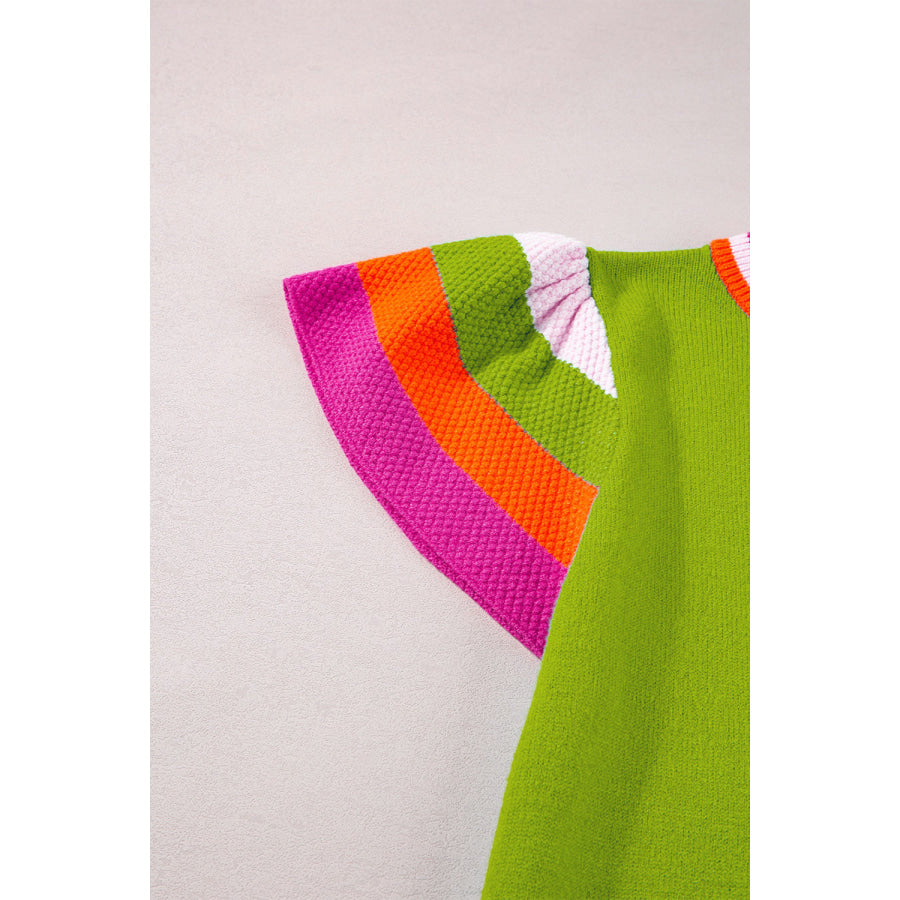 Color Block Round Neck Knit Top Apparel and Accessories