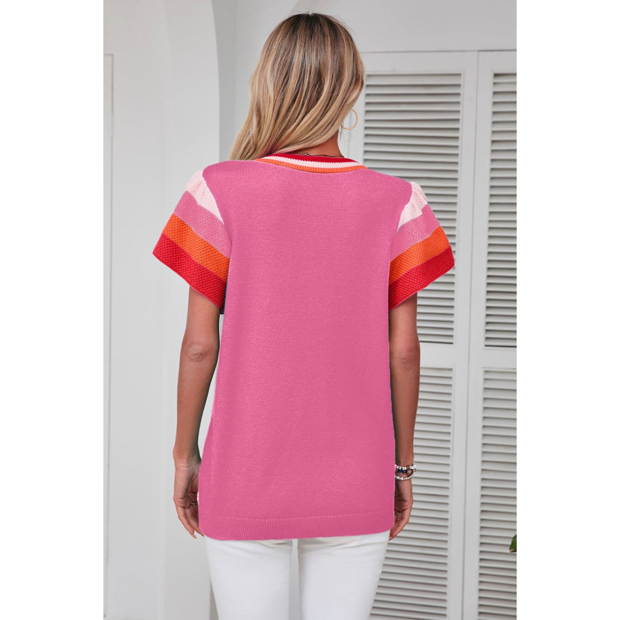 Color Block Round Neck Knit Top Apparel and Accessories