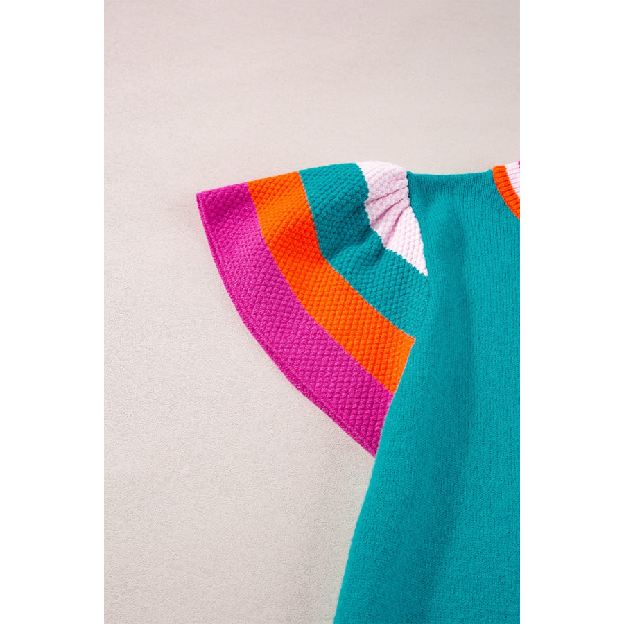 Color Block Round Neck Knit Top Apparel and Accessories