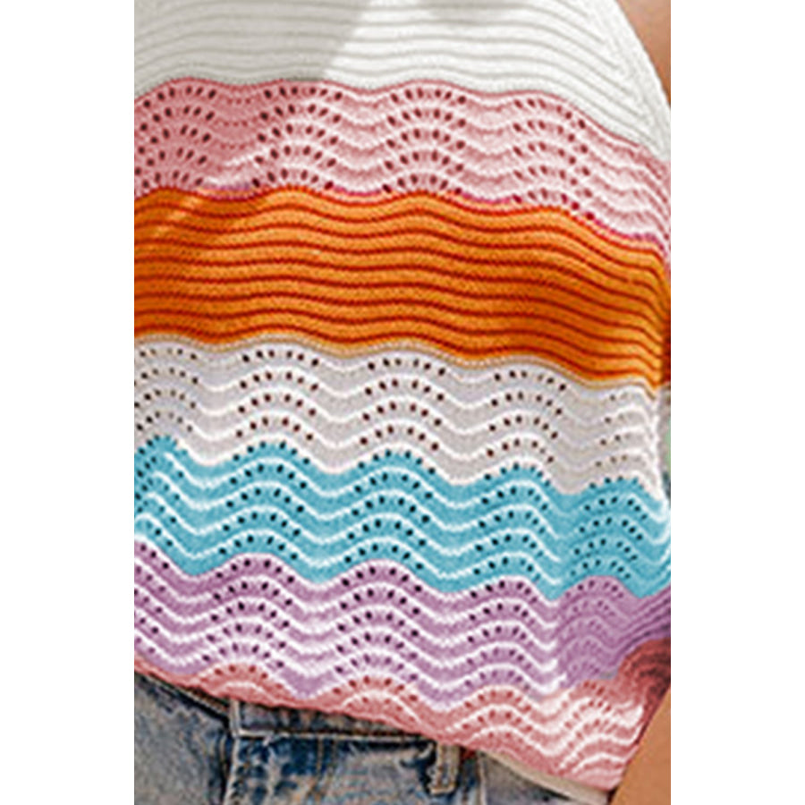 Color Block Round Neck Knit Vest Apparel and Accessories