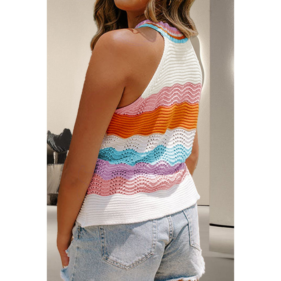 Color Block Round Neck Knit Vest Apparel and Accessories