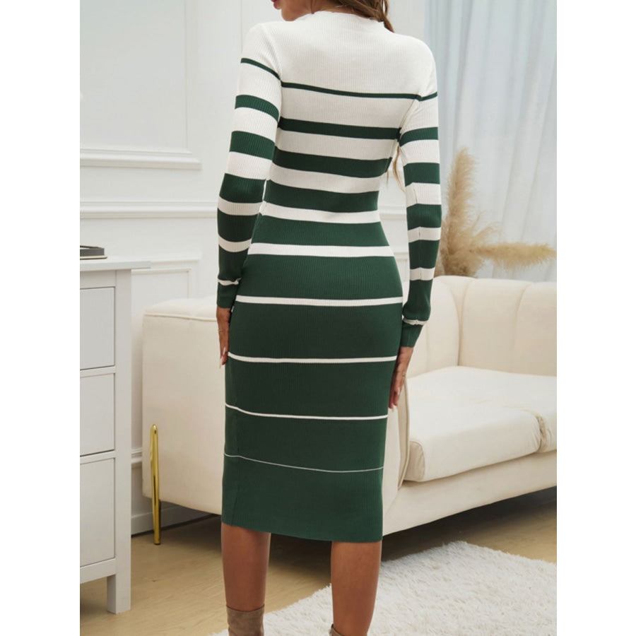 Color Block Round Neck Long Sleeve Midi Dress Apparel and Accessories