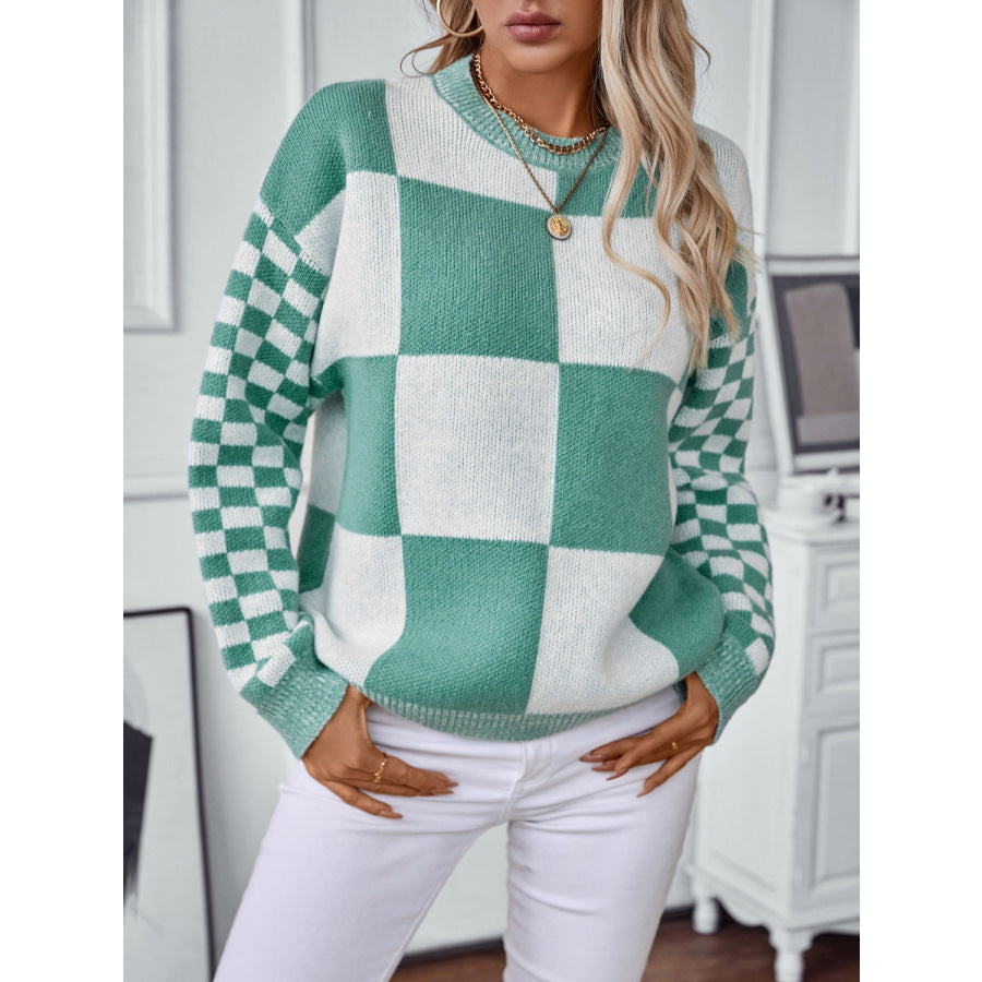 Color Block Round Neck Long Sleeve Sweater Apparel and Accessories