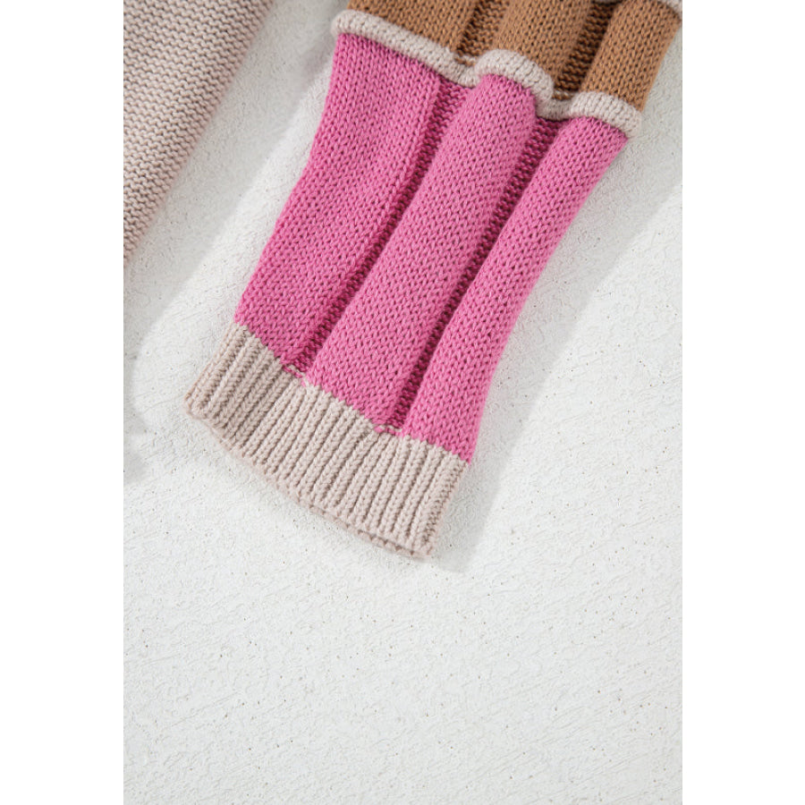 Color Block Round Neck Long Sleeve Sweater Apparel and Accessories