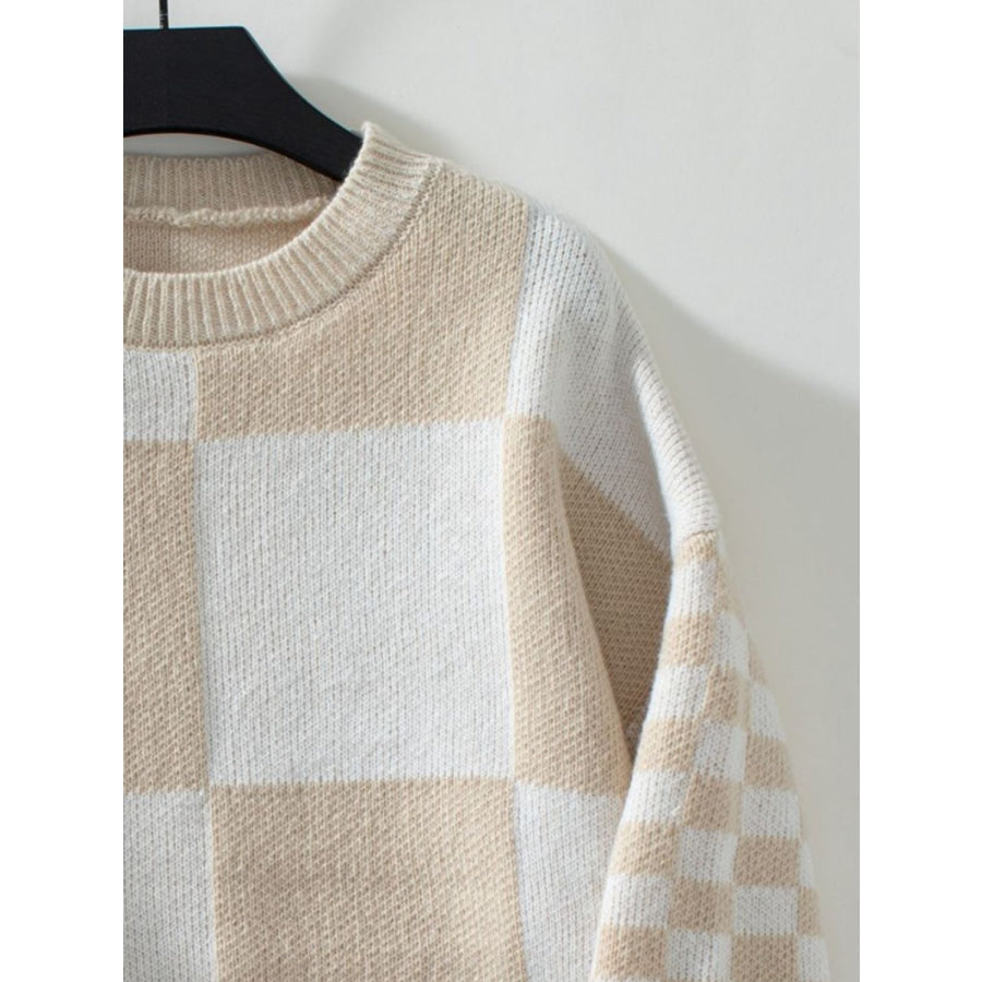 Color Block Round Neck Long Sleeve Sweater Apparel and Accessories