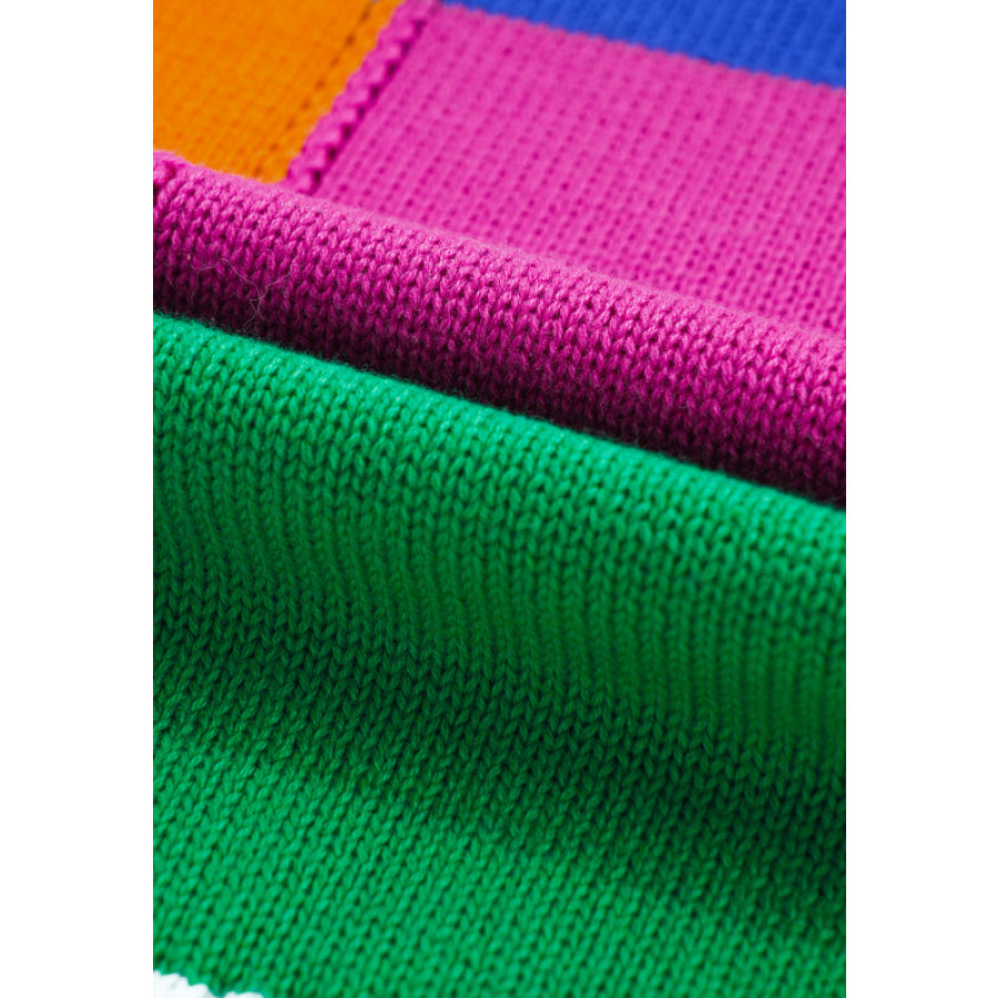 Color Block Round Neck Long Sleeve Sweater Apparel and Accessories