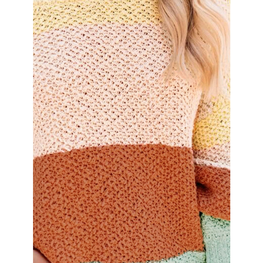 Color Block Round Neck Long Sleeve Sweater Apparel and Accessories