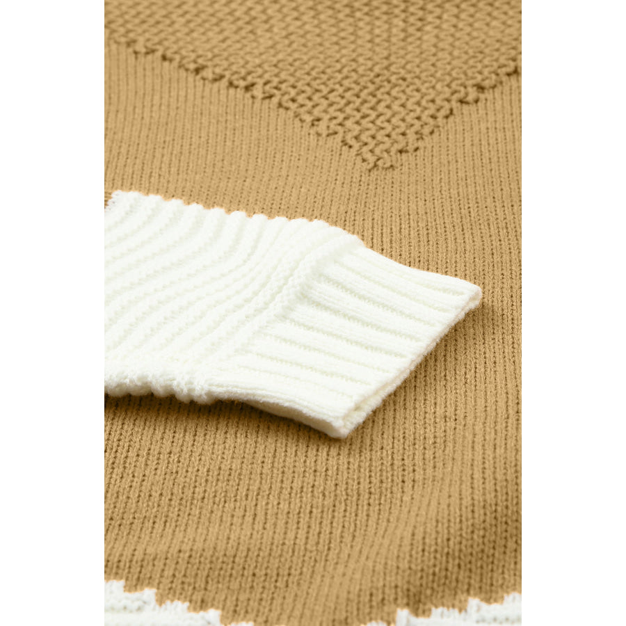 Color Block Round Neck Long Sleeve Sweater Apparel and Accessories