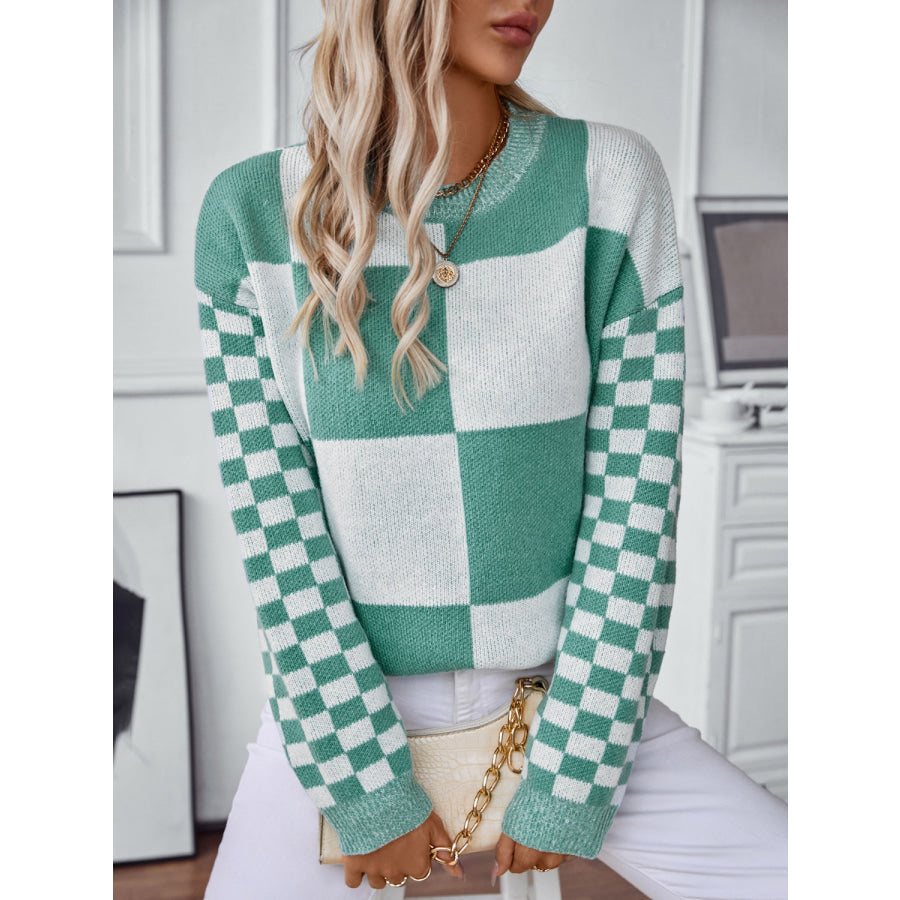 Color Block Round Neck Long Sleeve Sweater Apparel and Accessories