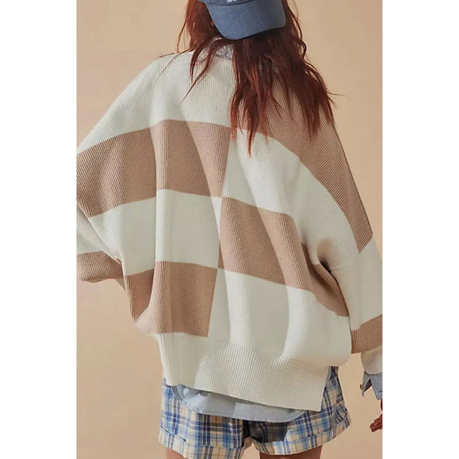 Color Block Round Neck Long Sleeve Sweater Apparel and Accessories