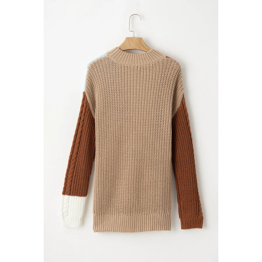 Color Block Round Neck Long Sleeve Sweater Apparel and Accessories