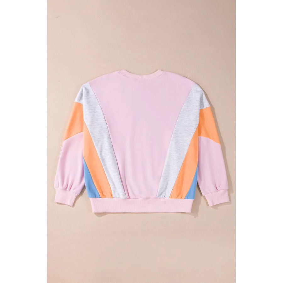 Color Block Round Neck Long Sleeve Sweatshirt Apparel and Accessories