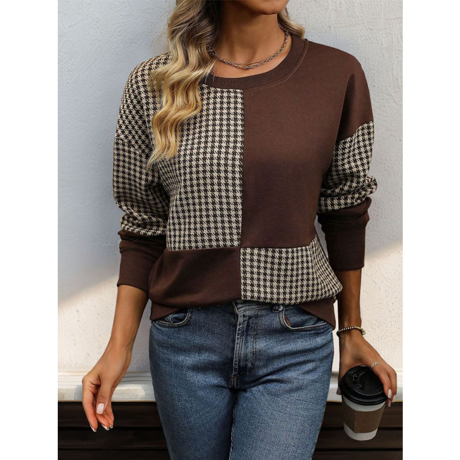 Color Block Round Neck Long Sleeve Sweatshirt Apparel and Accessories
