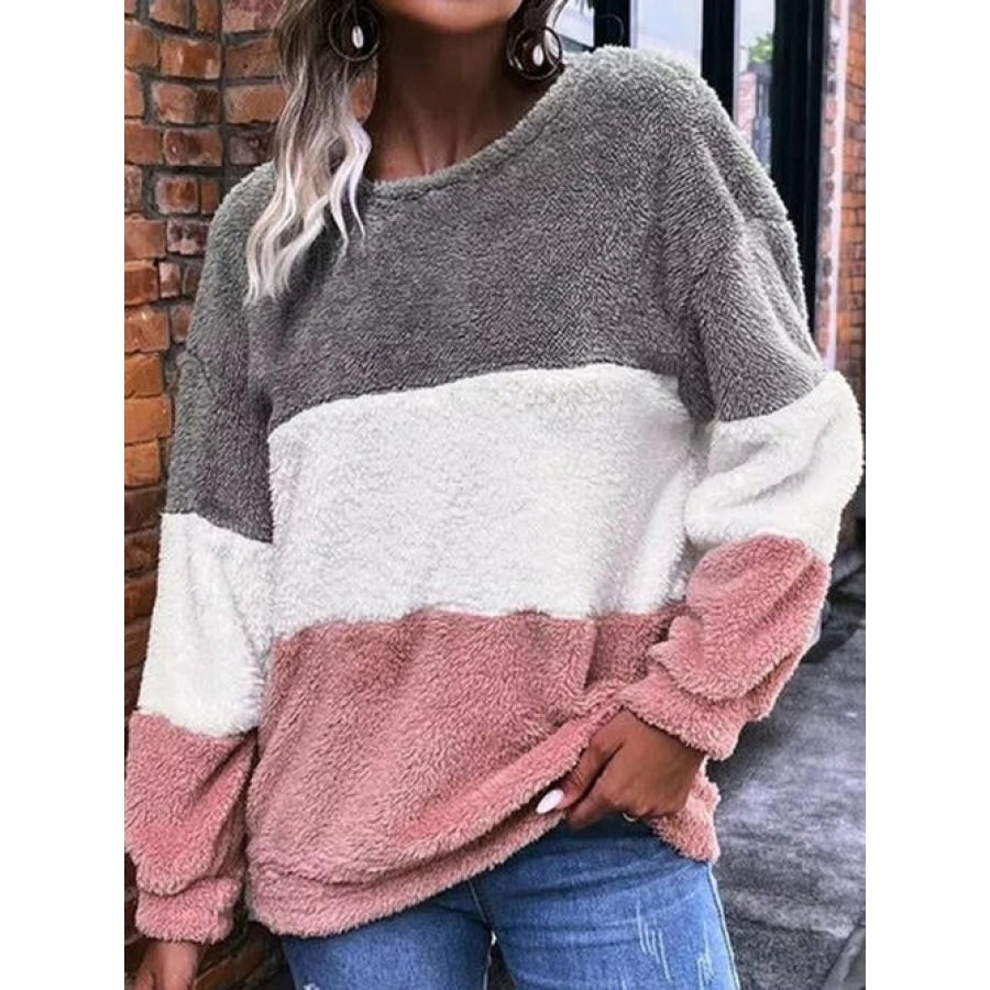 Color Block Round Neck Long Sleeve Sweatshirt Stripe / S