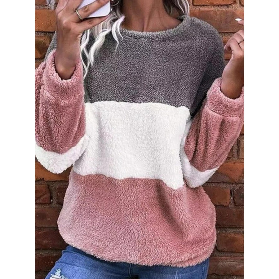 Color Block Round Neck Long Sleeve Sweatshirt