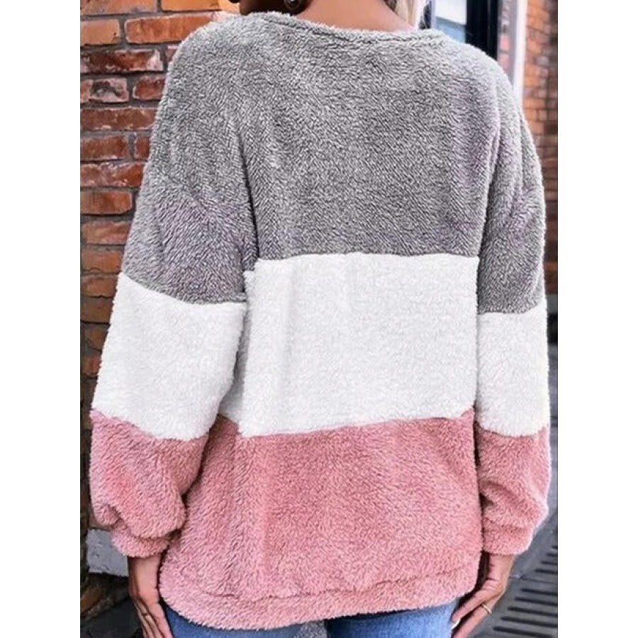 Color Block Round Neck Long Sleeve Sweatshirt