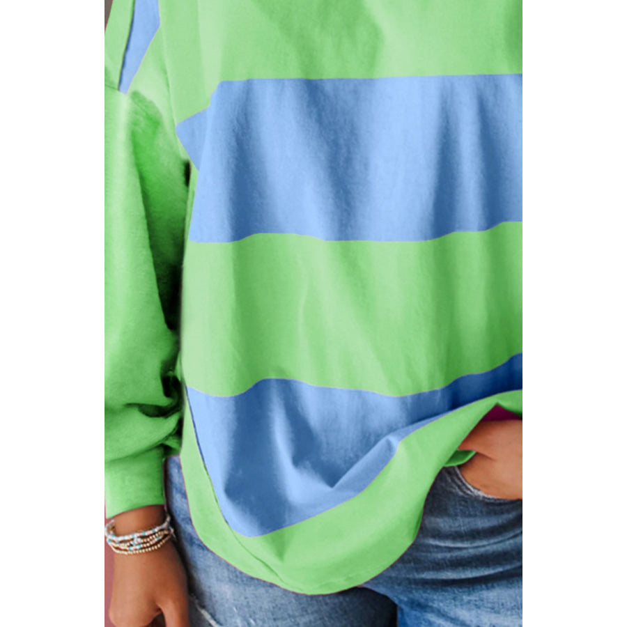 Color Block Round Neck Long Sleeve Top Apparel and Accessories