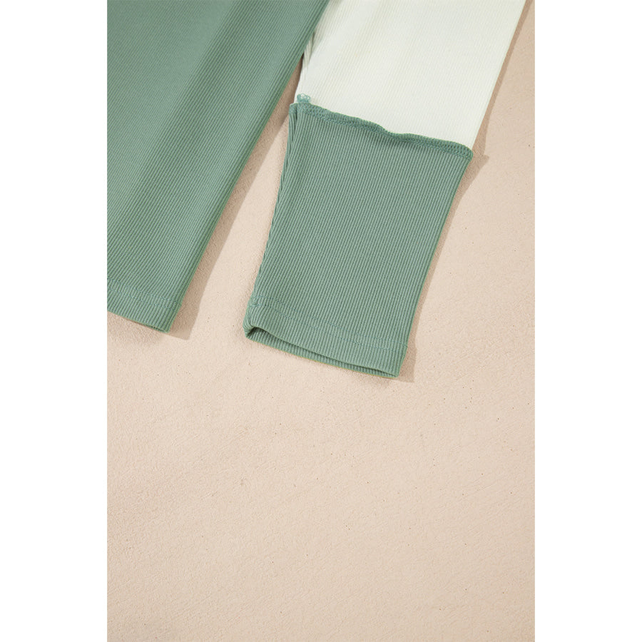 Color Block Round Neck Raglan Sleeve Top Apparel and Accessories