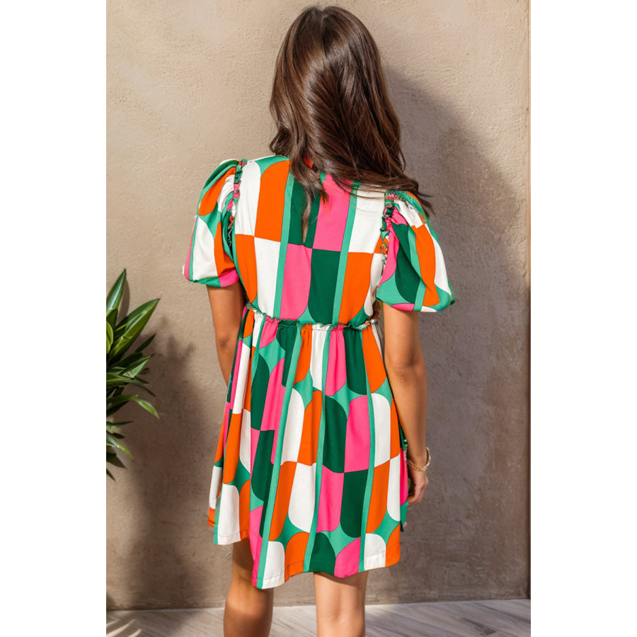 Color Block Round Neck Short Sleeve Dress Apparel and Accessories