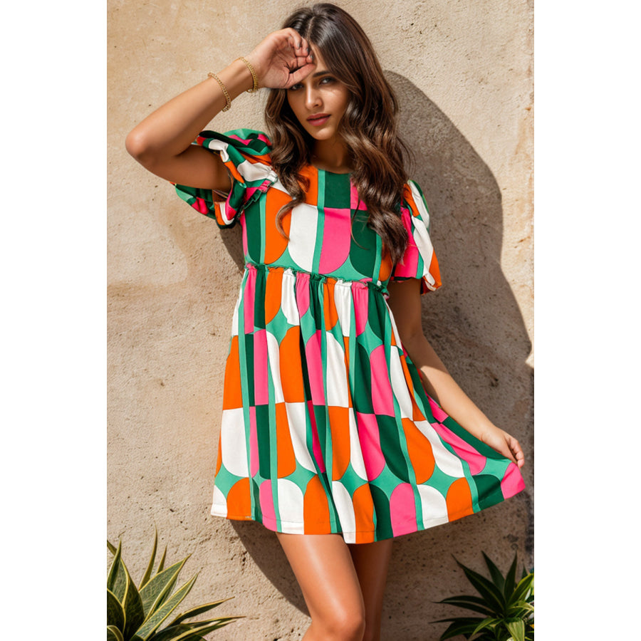 Color Block Round Neck Short Sleeve Dress Apparel and Accessories