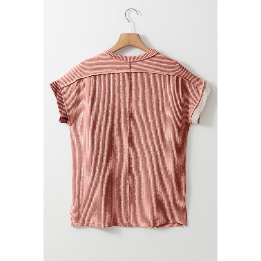 Color Block Round Neck Short Sleeve T-Shirt Shirts &amp; Tops