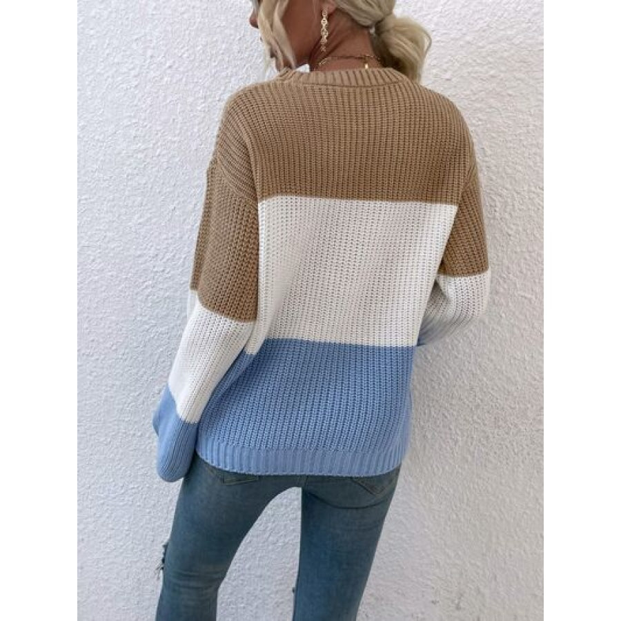 Color Block Round Neck Sweater Clothing