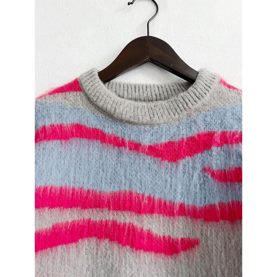 Color Block Round Neck Sweater Shirts &amp; Tops