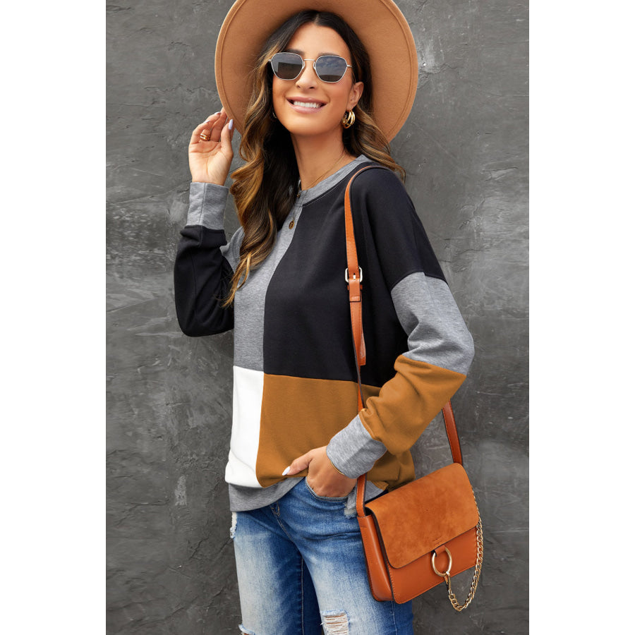 Color Block Round Neck Sweatshirt Apparel and Accessories