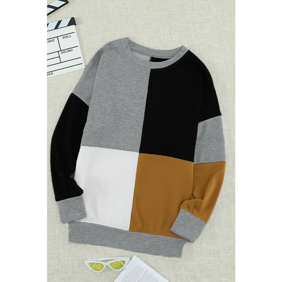 Color Block Round Neck Sweatshirt Apparel and Accessories