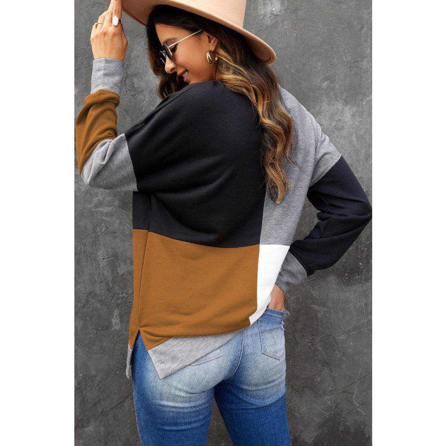 Color Block Round Neck Sweatshirt Apparel and Accessories