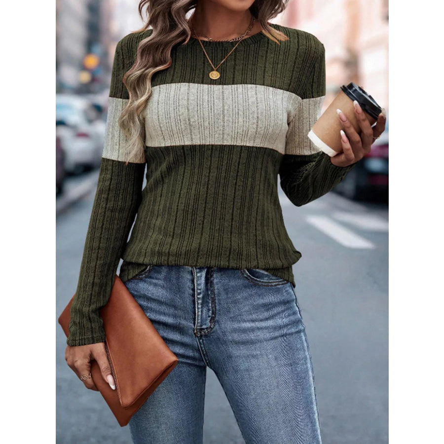 Color Block Round Neck T-Shirt Apparel and Accessories