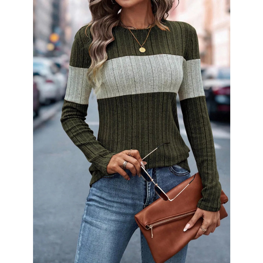 Color Block Round Neck T-Shirt Apparel and Accessories