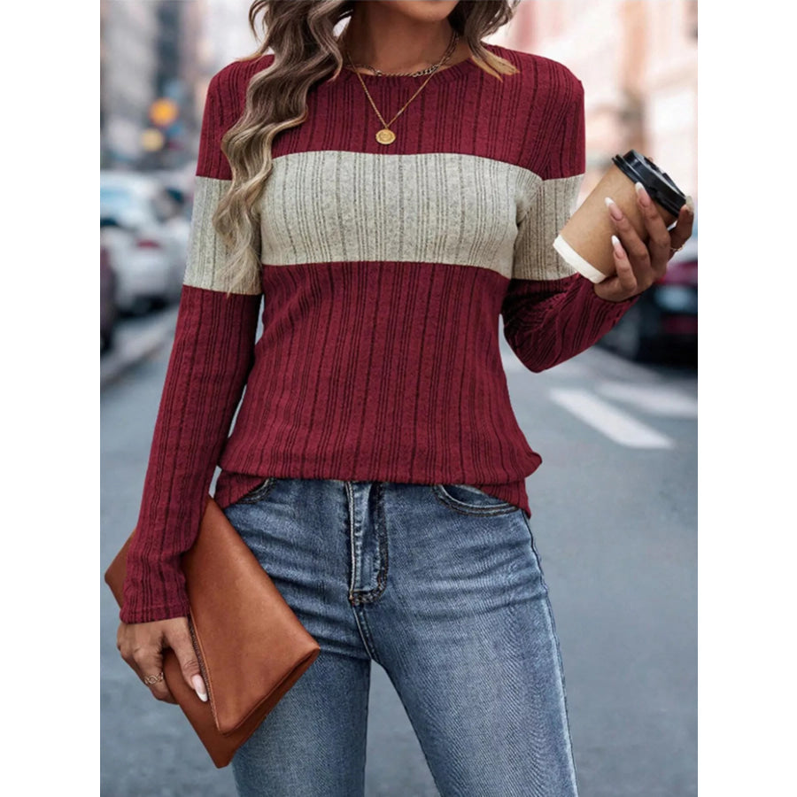 Color Block Round Neck T-Shirt Apparel and Accessories