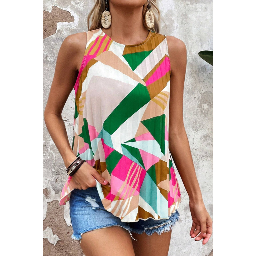 Color Block Round Neck Tank Hot Pink / S Apparel and Accessories