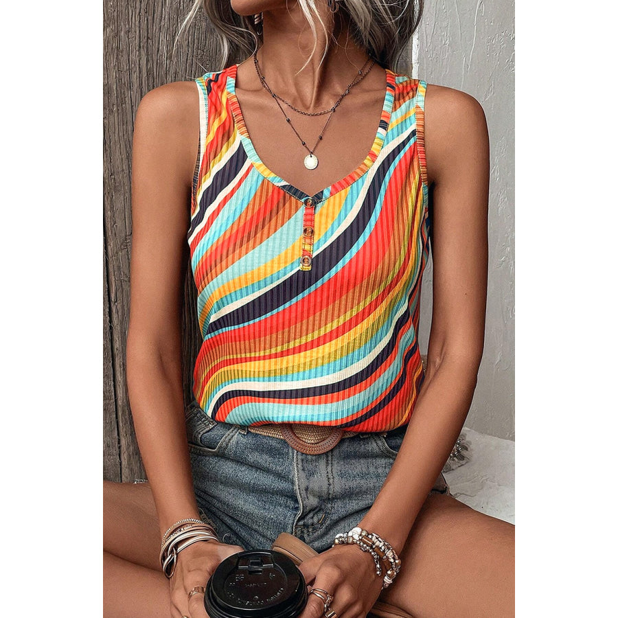 Color Block Round Neck Tank Orange / S Shirts & Tops