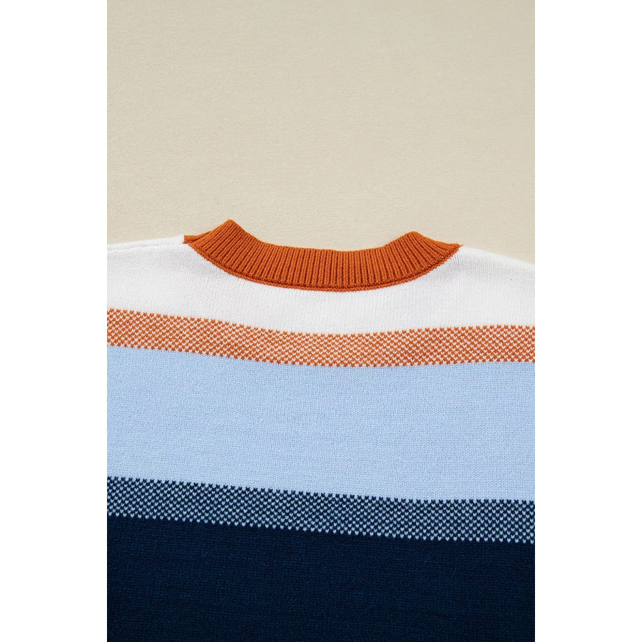 Color Block Round Neck Tunic Sweater Apparel and Accessories